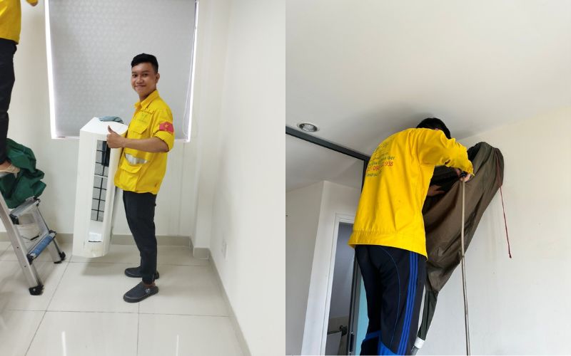 thợ việt thực hiện vệ sinh máy lạnh