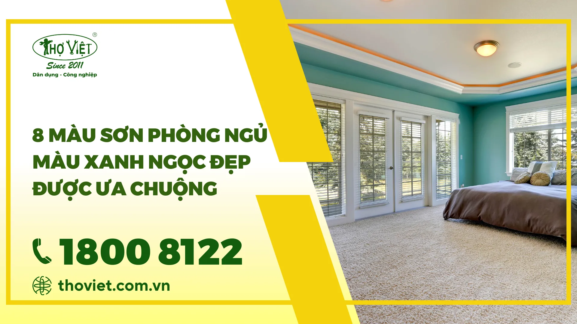 8 Màu sơn phòng ngủ màu xanh ngọc đẹp được ưa chuộng
