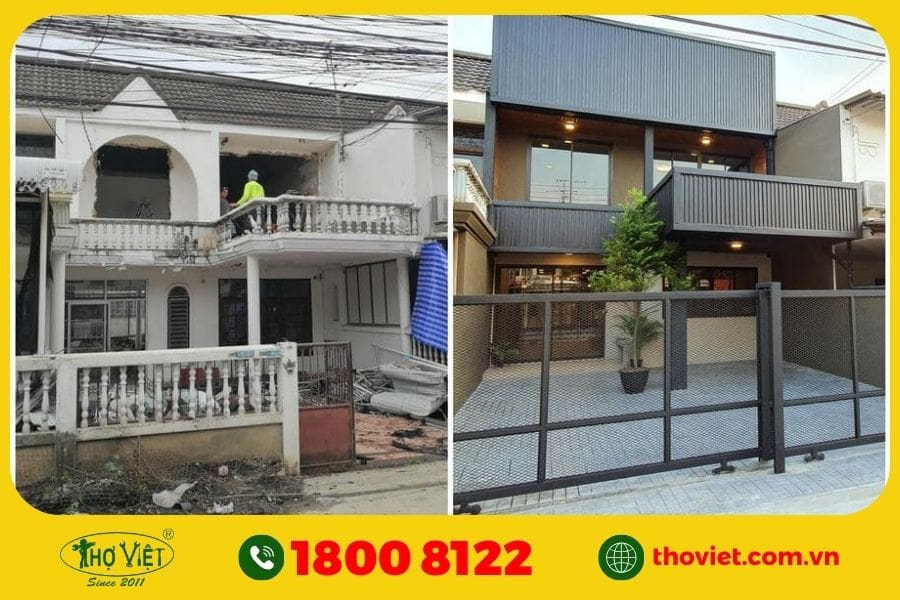 cải tạo mặt tiền nhà 2 tầng cũ