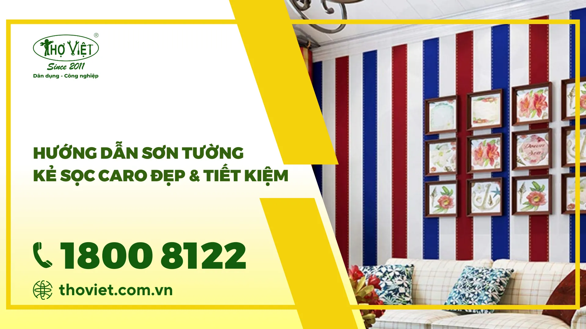 Hướng dẫn sơn tường kẻ sọc caro đẹp & tiết kiệm