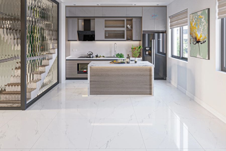 Lót gạch xung quanh nhà bếp