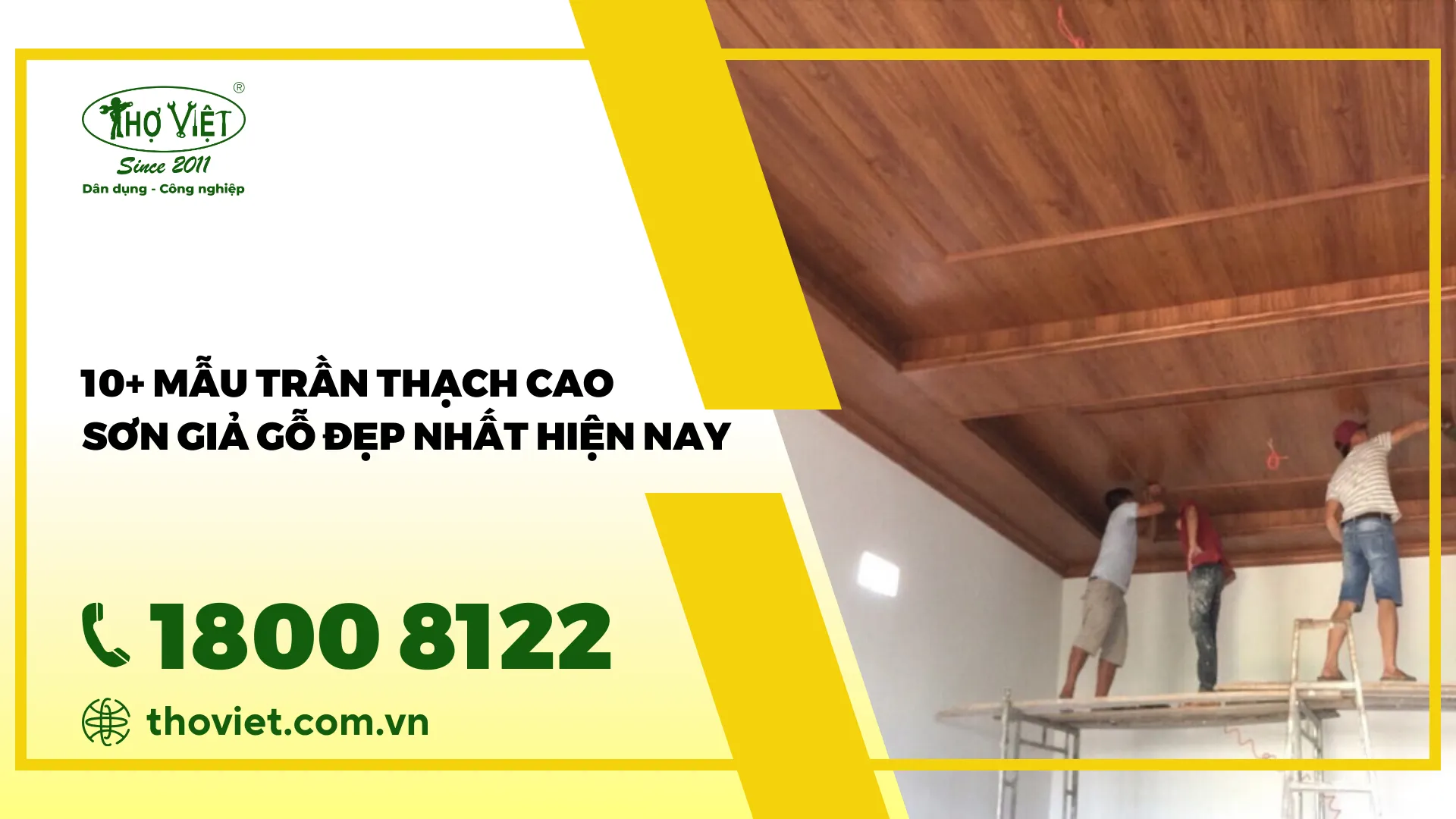 10+ Mẫu trần thạch cao sơn giả gỗ đẹp nhất hiện nay