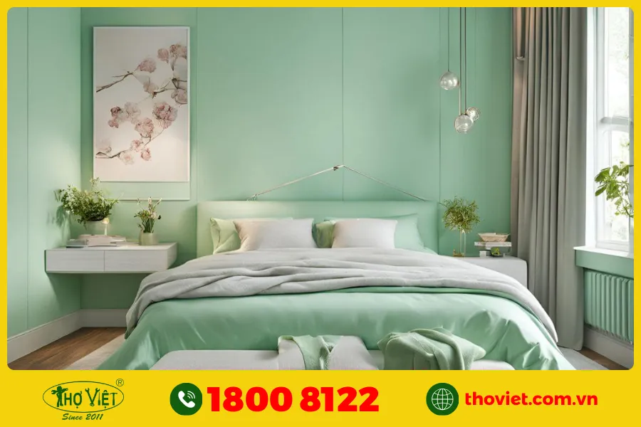 Sơn phòng ngủ màu xanh pastel