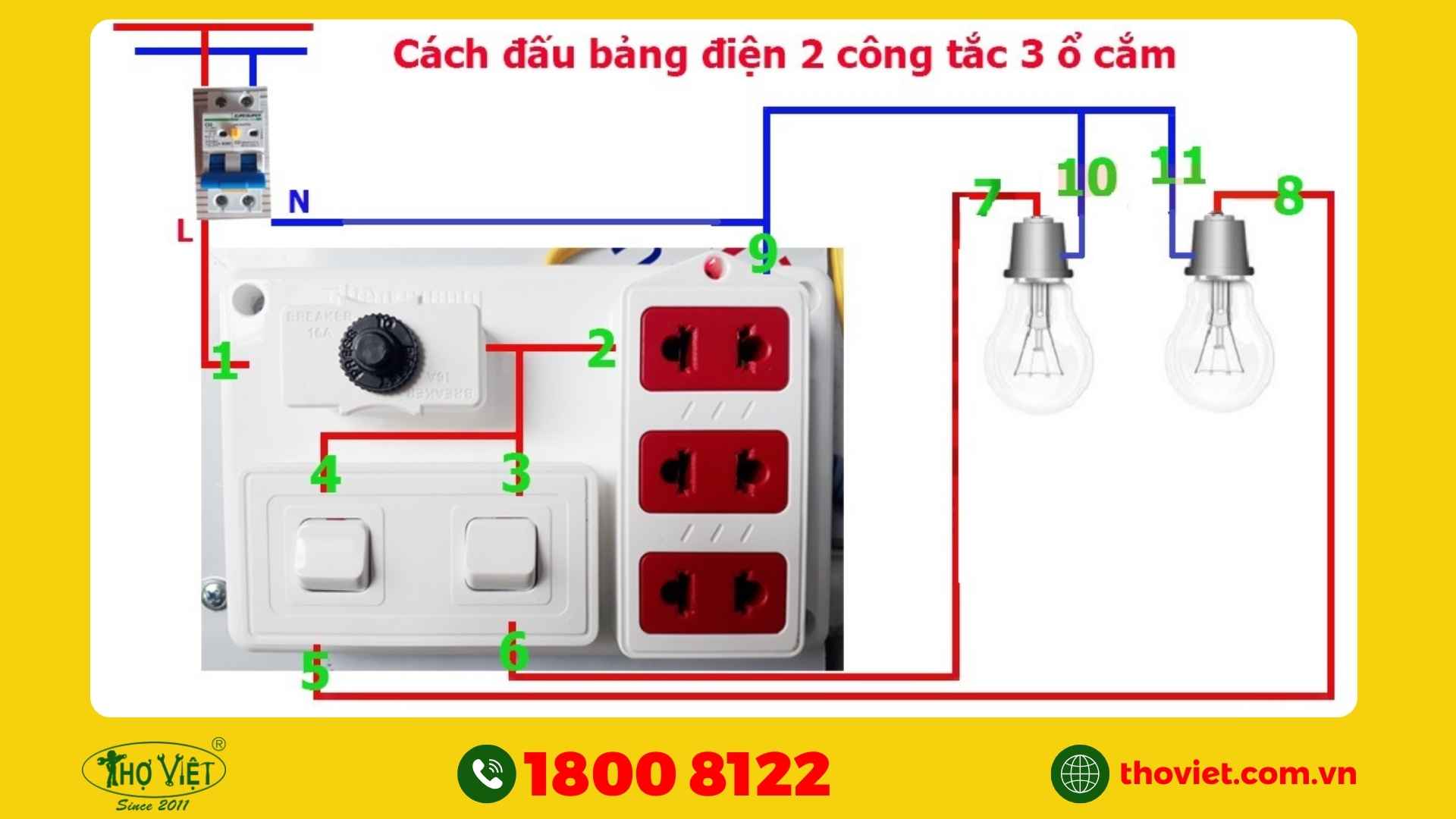 Sơ đồ nguyên lý bảng điện 2 công tắc 3 ổ cắm
