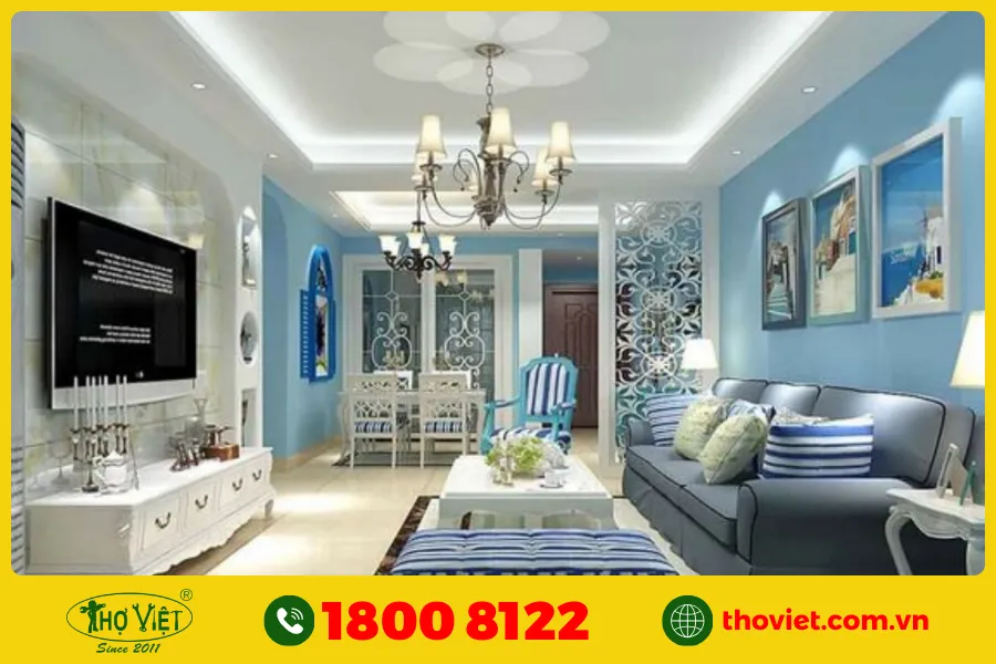 20+ Ý tưởng sơn phòng khách màu xanh