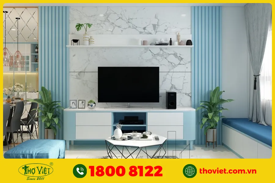 20+ Ý tưởng sơn phòng khách màu xanh