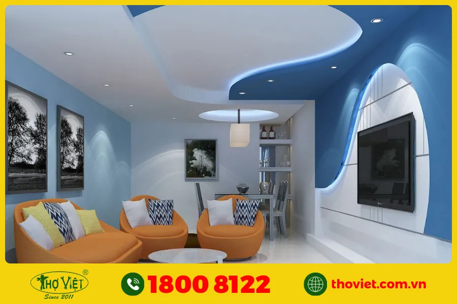 20+ Ý tưởng sơn phòng khách màu xanh