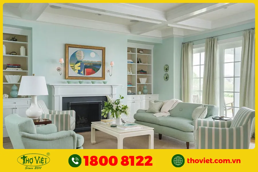 Ý nghĩa của màu xanh ngọc khi sơn cho phòng khách