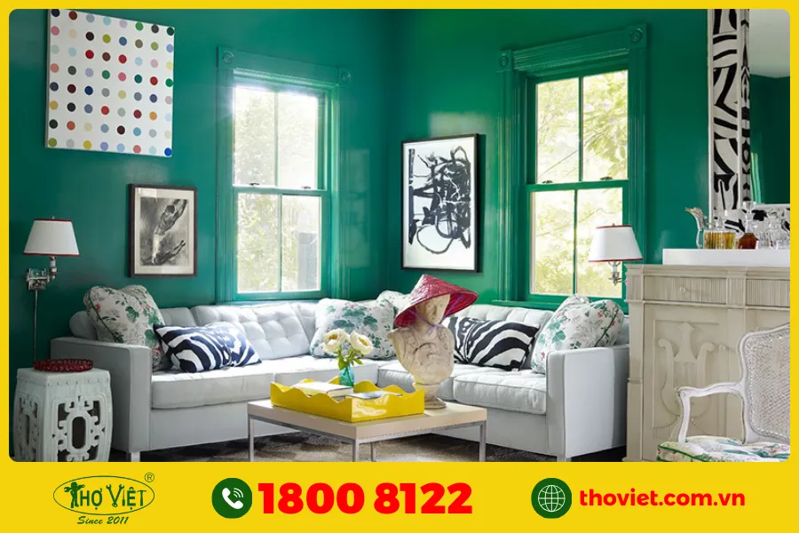 20+ Ý tưởng sơn phòng khách màu xanh ngọc