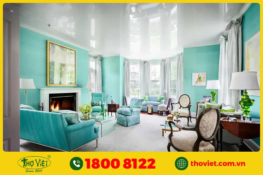 20+ Ý tưởng sơn phòng khách màu xanh ngọc