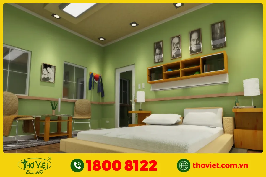 Top những mẫu phòng ngủ sơn màu xanh lá đẹp nhất hiện nay