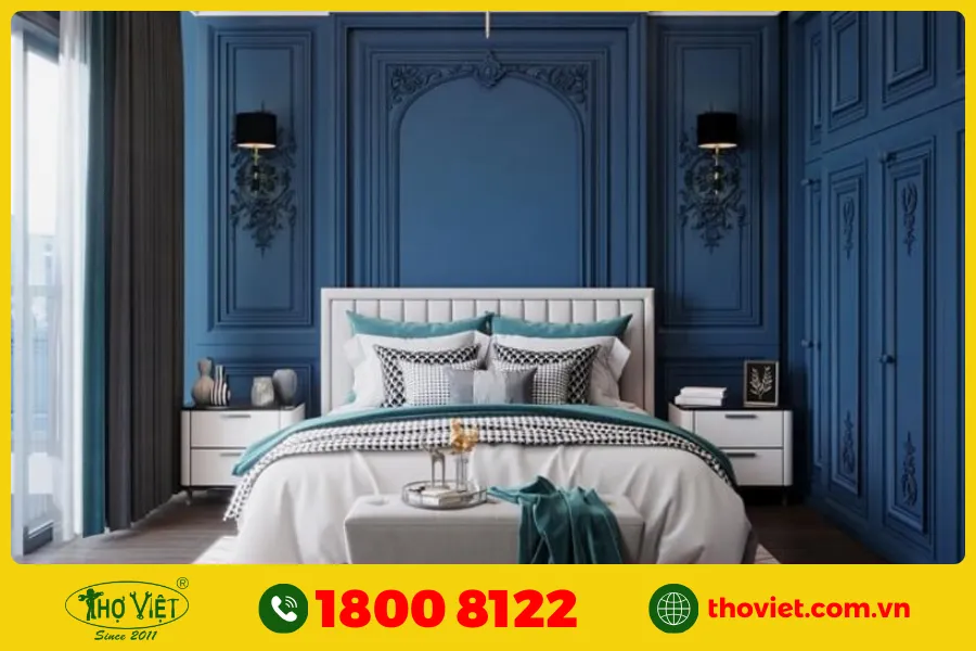 Sơn phòng màu xanh ngọc với phong cách cổ điển