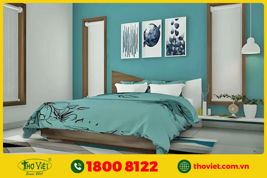 Phòng ngủ sơn màu xanh ngọc bích