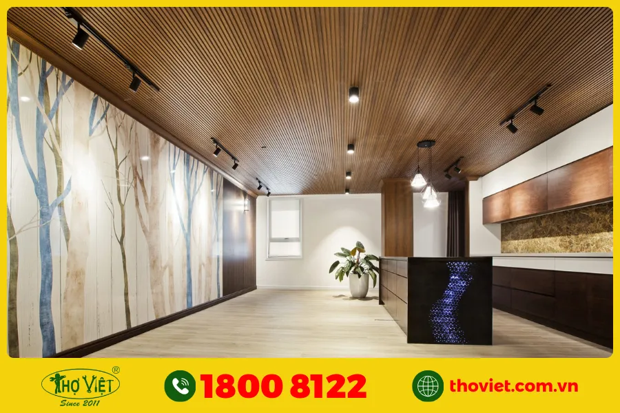 Mẫu trần thạch cao sơn giả gỗ đẹp 3