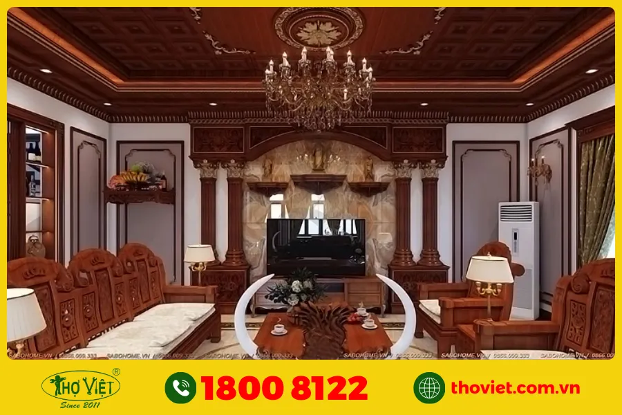 Mẫu trần thạch cao sơn giả gỗ đẹp 7