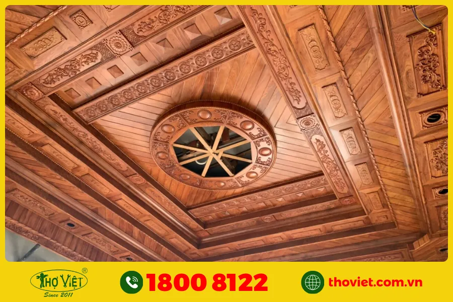 Mẫu trần thạch cao sơn giả gỗ đẹp 9
