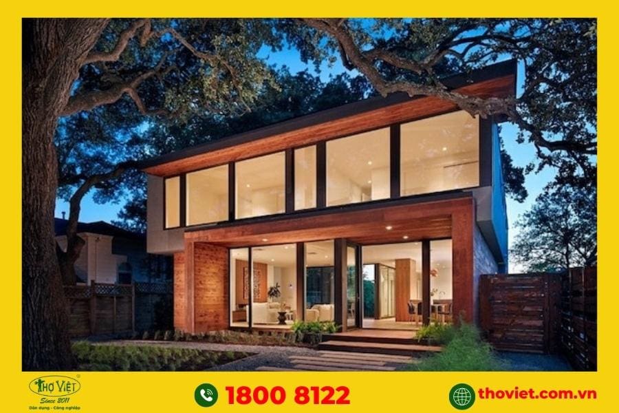 Nhà gỗ 3 gian hiện đại 2 tầng