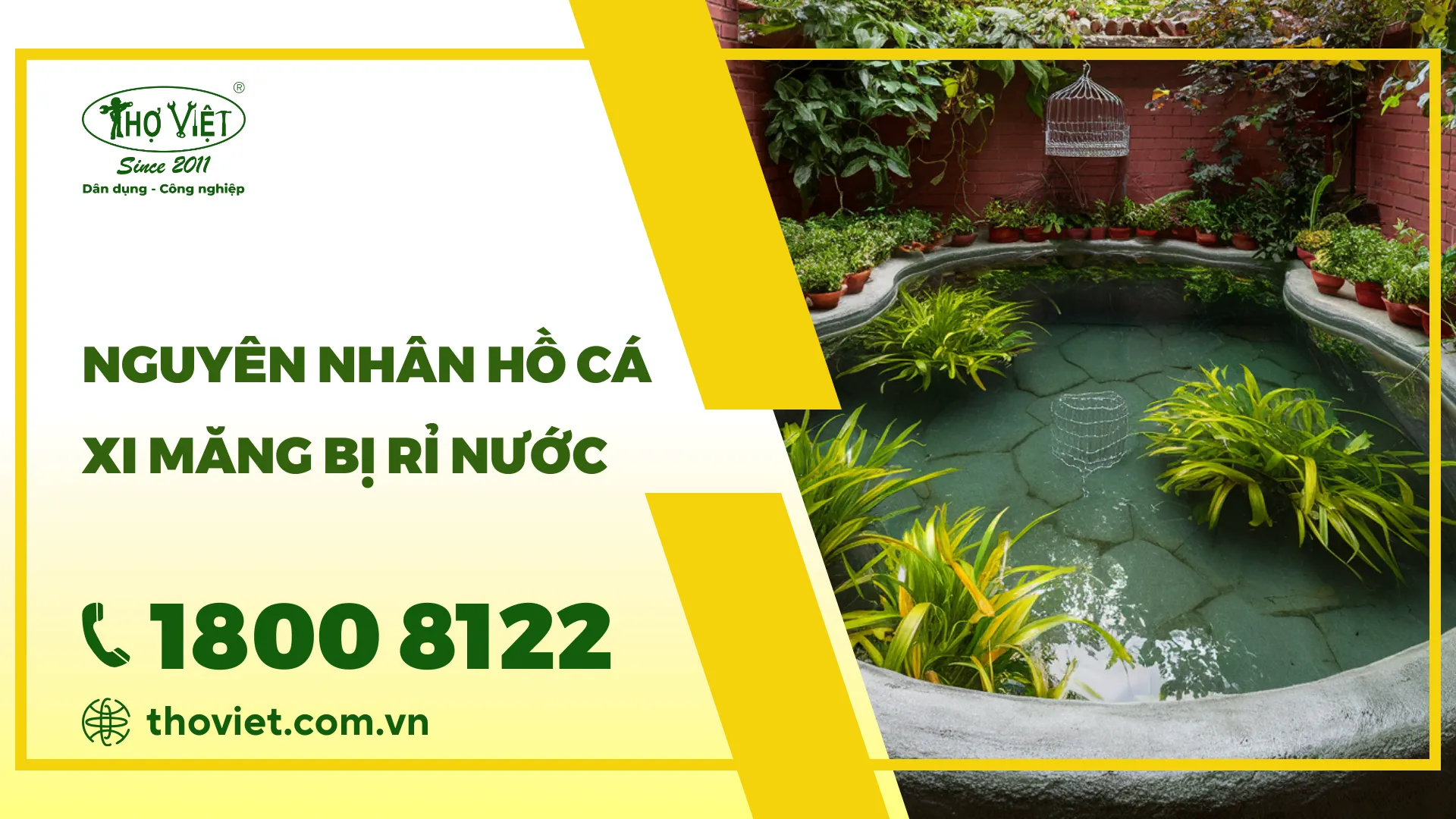 Hồ cá xi măng bị rỉ nước, thấm nước là một trong những vấn đề nhức nhối của những độc giả yêu thích nuôi cá. Tuy nhiên, đừng quá lo lắng vì hôm nay Thợ Việt sẽ hướng dẫn quý độc giả cách xử lý hồ cá xi măng bị rỉ nước qua bài viết bên dưới. Hồ cá bị thấm nước Nguyên nhân hồ cá xi măng bị rò rỉ nước Một số nguyên nhân có thể kể đến và làm cho hồ cá xi măng bị thấm nước bao gồm: Xuất hiện các khe nứt bê tông, kết cấu xi măng không còn dùng được, áp lực nước cao, tác động của môi trường, thiếu lớp chống thấm,... Xuất hiện các khe nứt Một trong những nguyên nhân chính khiến hồ cá bị rò rỉ nước là việc thi công không đảm bảo tiêu chuẩn kỹ thuật. Nếu không chú ý đến việc tạo ra nền móng vững chắc, các khe nứt sẽ xuất hiện qua thời gian do chấn động từ đất hoặc áp lực nước. Những khe nứt này có thể là lẽ tự nhiên trong quá trình co ngót của bê tông, dẫn đến sự rò rỉ nước. Theo thời gian, bê tông có thể bị “lão hóa”, dẫn đến sự phân lớp và yếu kém kết cấu. Nước có thể thấm qua các khe nứt và làm gia tăng sự xuống cấp của hồ, gây ra rò rỉ liên tục. Kết cấu xi măng không còn dùng được Khi sử dụng xi măng hoặc các loại cốt liệu không đạt chất lượng, khả năng chịu lực và độ bền của bê tông sẽ bị ảnh hưởng. Những vật liệu kém chất lượng này có thể dễ bị hư hỏng và thấm nước. Nếu hồ được thi công trong điều kiện thời tiết ẩm ướt mà không chú ý đến thời gian đông kết của bê tông, hiện tượng nước bị ngâm lâu có thể diễn ra, làm giảm chất lượng kết cấu và dễ dẫn đến rò rỉ. Áp lực nước quá lớn Áp lực nước bên trong hồ ảnh hưởng trực tiếp đến khả năng chịu đựng của bê tông. Khi áp lực quá lớn, bê tông có thể nứt và tạo ra các lỗ rò rỉ. Ví dụ, nếu hồ được thiết kế với kích thước không hợp lý, áp lực nước có thể vượt ngưỡng cho phép, dẫn đến thiệt hại. Tác động từ môi trường Biến động nhiệt độ hàng năm hoặc sự thay đổi đột ngột trong điều kiện thời tiết có thể gây ra sự co giãn của bê tông. Nếu không có biện pháp bù đắp, những thay đổi này có thể dẫn đến sự hình thành các khe nứt hoặc lỗ hổng, cho phép nước rò rỉ. Nước chứa hóa chất độc hại hoặc có tính ăn mòn cao (chẳng hạn như nước muối) cũng có thể tác động lên bê tông, gây tăng tốc độ hư hỏng và làm giảm khả năng chống thấm. Thiếu các lớp chống thấm Một yếu tố quan trọng trong thiết kế hồ cá là việc áp dụng các lớp chống thấm hiệu quả. Thiếu lớp chống thấm đúng cách có thể dẫn đến nguy cơ rò rỉ nước, nhất là ở các khu vực tiếp xúc với nước thường xuyên. Sử dụng vật liệu như màng chống thấm hoặc chất lỏng chống thấm trong quá trình xây dựng có thể giúp ngăn chặn vấn đề này. Hướng dẫn xử lý hồ cá bị rỉ nước Bước 1: Xác định nguyên nhân bị rò rỉ Quan sát toàn bộ hồ để phát hiện khe nứt, lỗ hổng hoặc dấu hiệu hư hại. Giám sát sự thay đổi mực nước trong hồ để xác định vị trí chính xác rò rỉ. Bước 2: Bơm thoát nước & làm sạch hồ cá Sử dụng máy bơm để rút nước ra khỏi hồ cho đến khi hồ khô ráo. Sau đó, Sử dụng bàn chải và nước vệ sinh bề mặt bê tông. Có thể dùng xà phòng nhẹ để loại bỏ bám bẩn và tảo. Bước 3: Sửa chữa các khe nứt đã xác định trước đó Dùng keo hoặc vữa chống thấm chuyên dụng để điền đầy vào các khe nứt và lỗ rò rỉ. Kiểm tra kỹ lưỡng để đảm bảo không còn khoảng trống nào trước khi để khô. Bước 4: Chống thấm cho vị trí bị rò rỉ Nếu có nhiều lỗ rò rỉ, cân nhắc lắp đặt màng chống thấm PVC hoặc các loại màng chống thấm khác. Bởi đây là một trong những vật liệu chống thấm phù hợp và tốt nhất cho hồ cá. Bước 5: Kiểm tra & bảo trì định kỳ Sau quá trình thi công chống thấm, anh/chị nên để khô lại khoảng từ 6 - 8 tiếng. Sau đó, kiểm tra & thử nghiệm xem các vết nứt còn bị rò rỉ nước hay không. Sau đó, cách nhau khoảng 1 -2 ngày kiểm tra lại thật kỹ các vết nứt đã thi công trước đó nhằm tránh những trường hợp không may xảy ra. Bước 6: Thả cá lại vào hồ Sau khi 1 - 2 ngày hồ đã được chống thấm và hoàn chỉnh. Anh/chị có thể thả cá vào hồ và lưu ý tìm hiểu về các thông tin về cách bỏ cá vào hồ như thế nào là chuẩn xác và độ pH bao nhiêu là đủ.