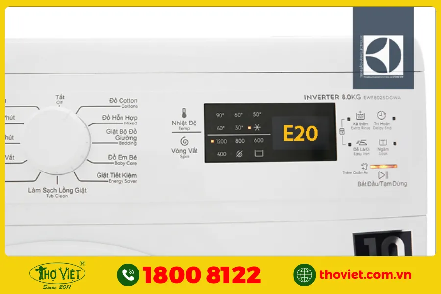 Lỗi E20 là vấn đề phổ biến liên quan đến hệ thống thoát nước thải, thường xuất hiện trên các mẫu máy giặt cửa ngang của thương hiệu Electrolux. 