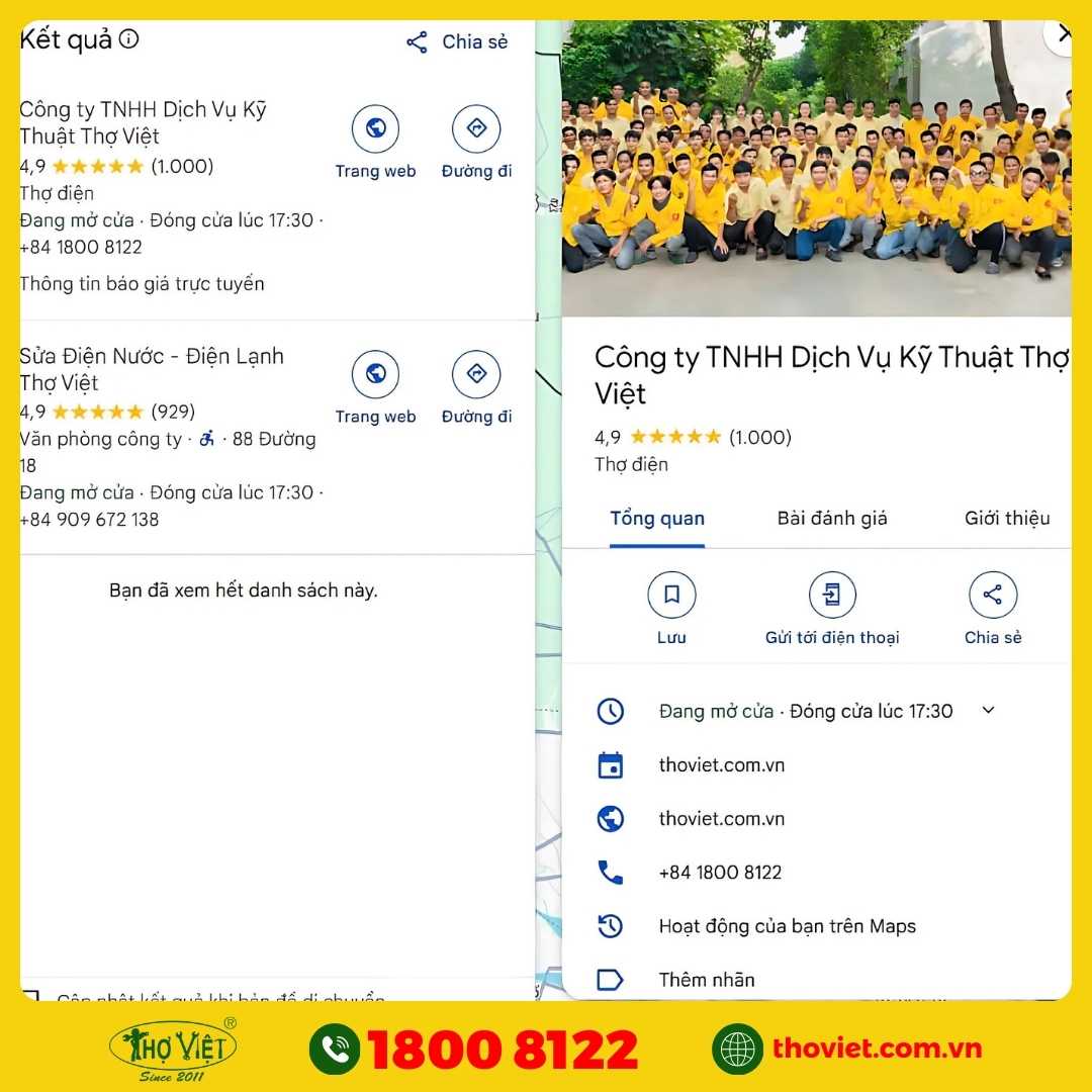 1000 Đánh Giá Thợ Việt trên Google Maps 