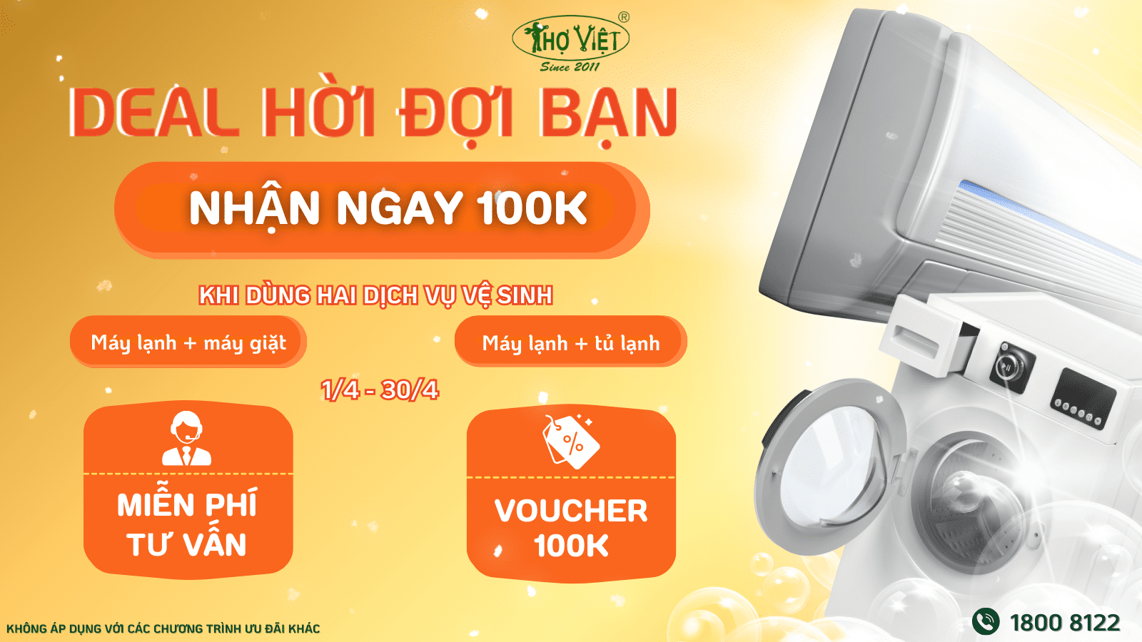 Giảm 100K Khi Đặt Lịch Vệ Sinh Máy Giặt Kèm Vệ Sinh Máy Lạnh