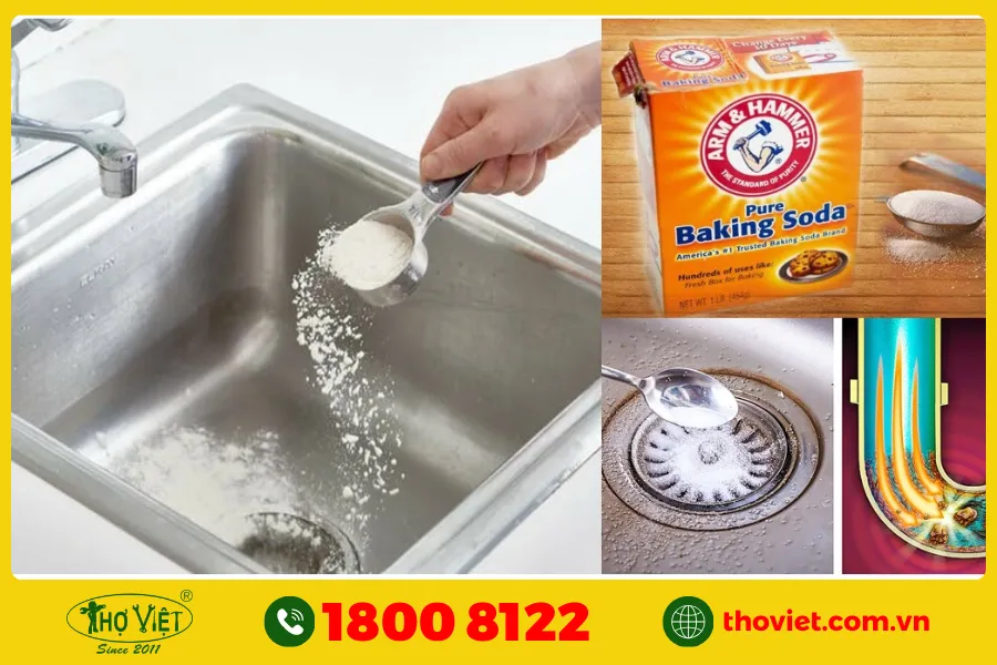 Thông tắc chậu rửa bát bằng Baking soda