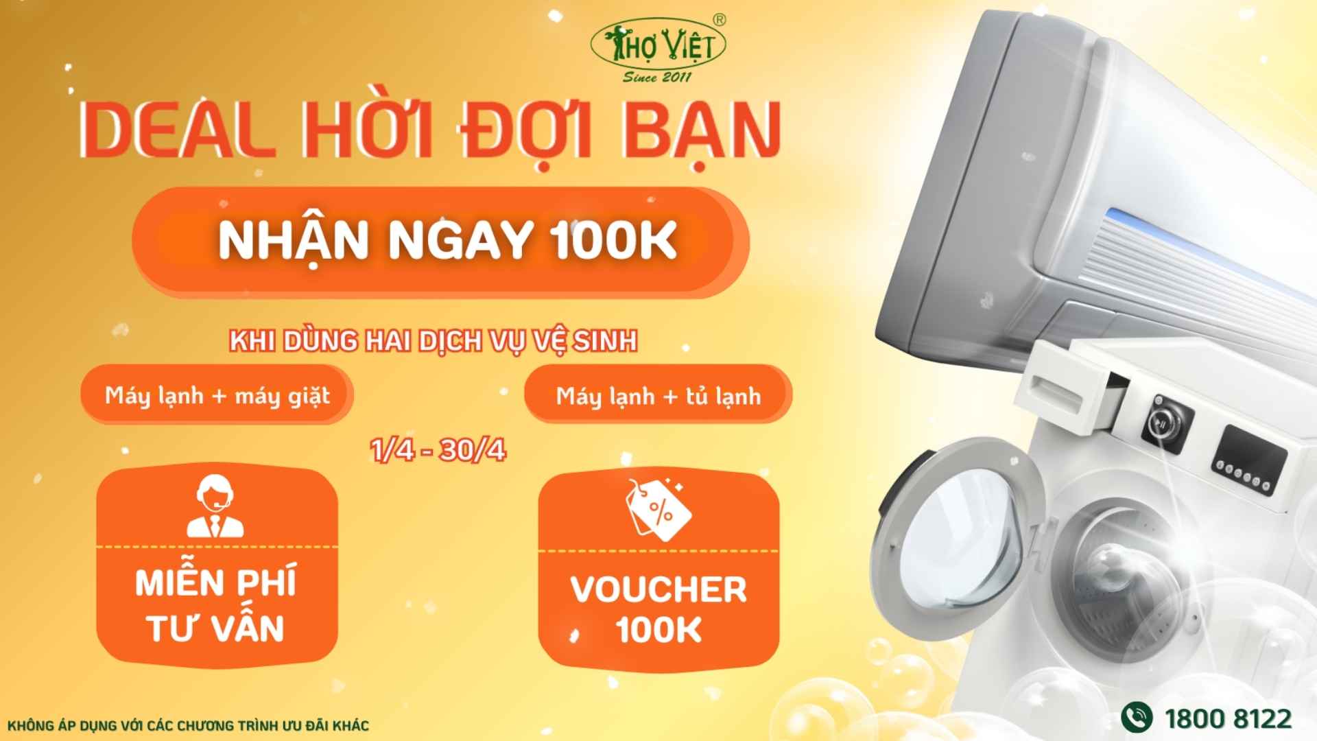 Giảm 100k khi đặt lịch vệ sinh máy giặt kèm vệ sinh tủ lạnh