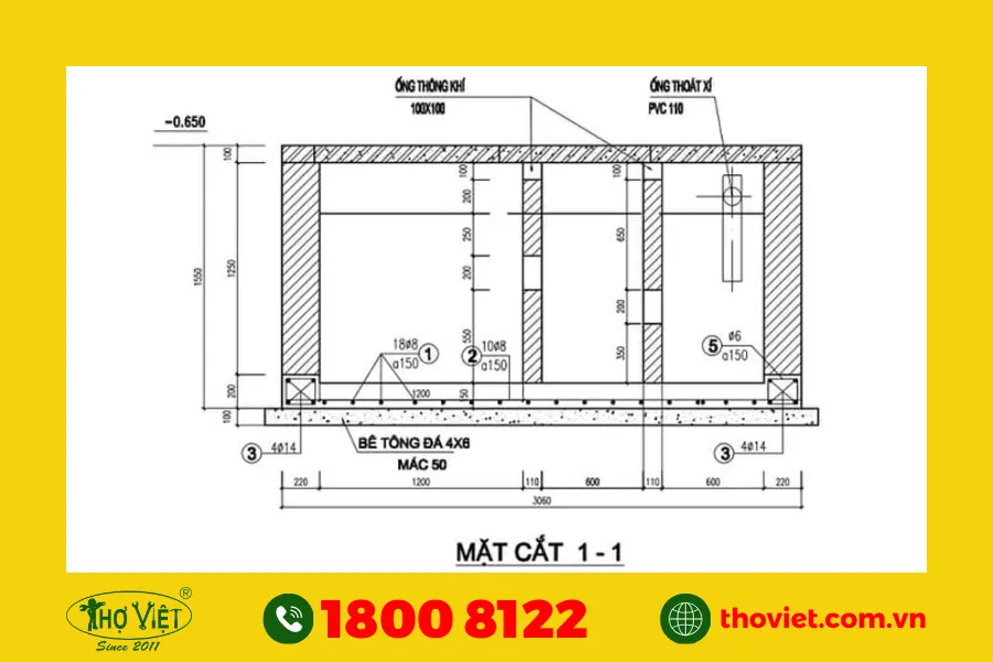 Sơ đồ bể tự hoại 3 ngăn