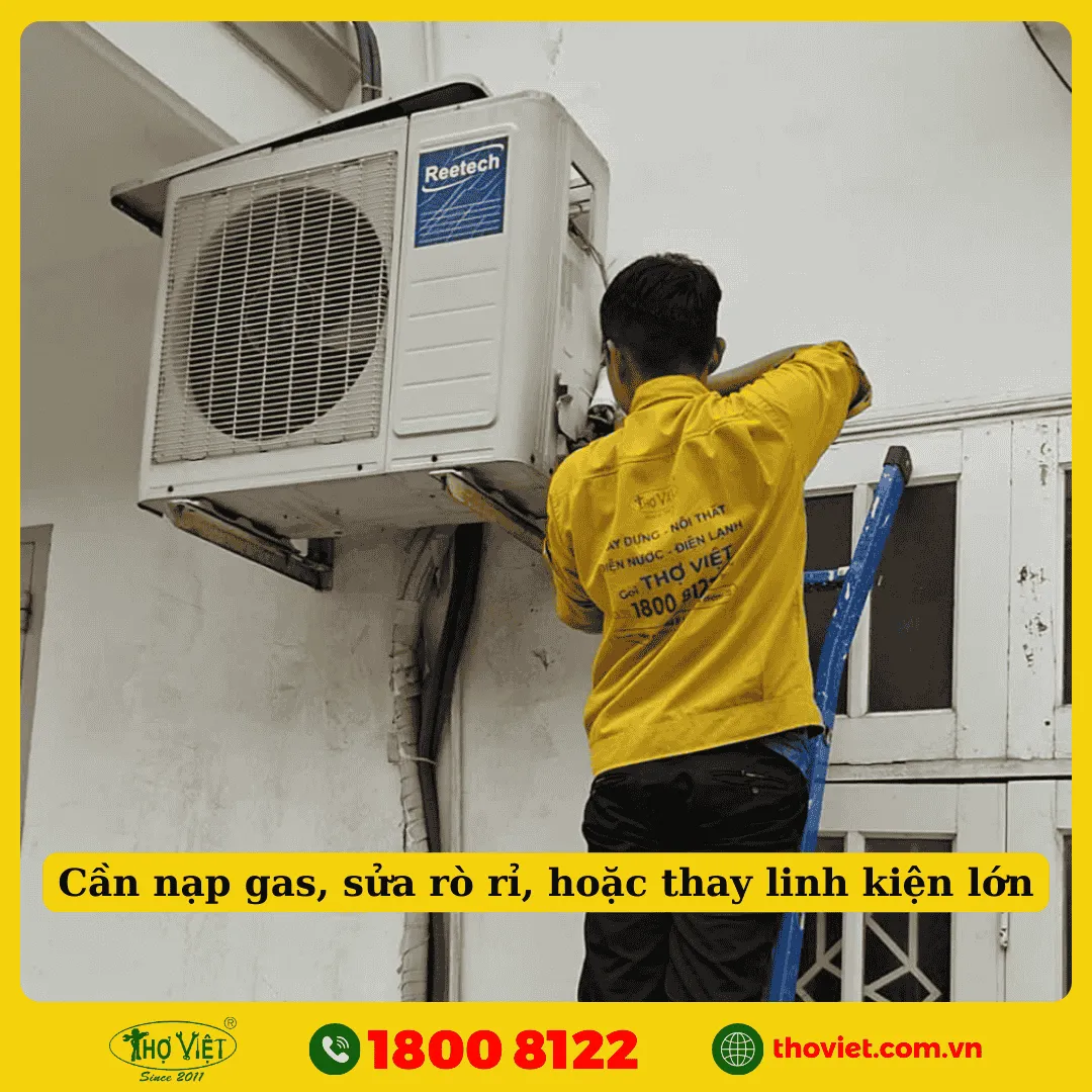 Cần nạp gas, sửa rò rỉ, hoặc thay linh kiện lớn