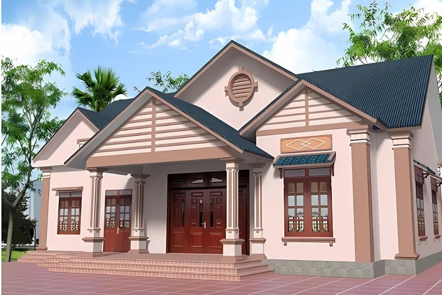 sơn nhà cấp 4 màu hồng nhẹ