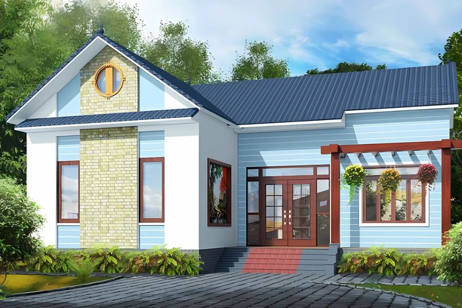 sơn nhà cấp 4 màu xanh