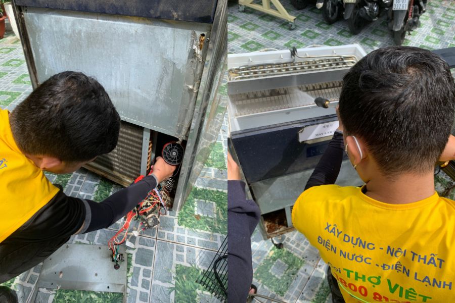 Thợ Việt sửa máy làm đá viên