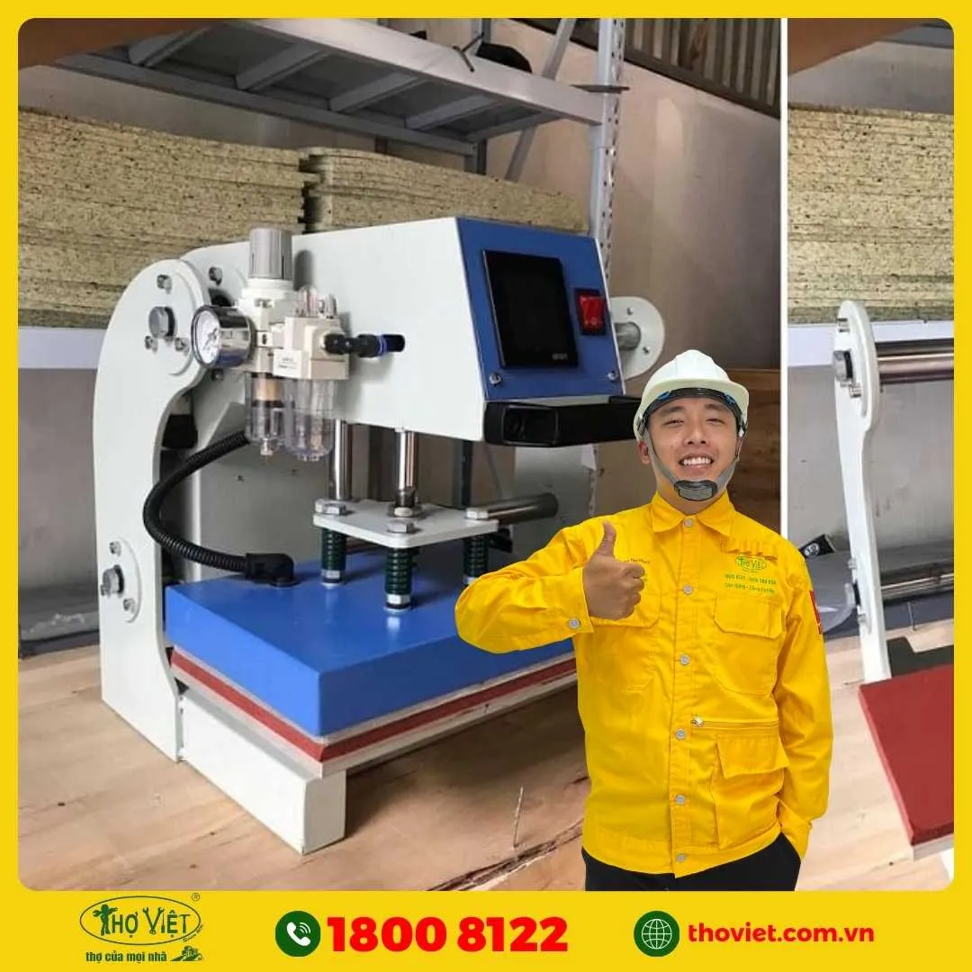 Thợ Việt để sửa máy ép nhiệt phẳng, máy ép nhãn