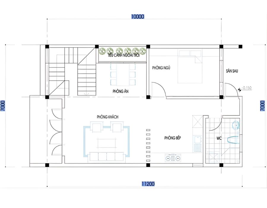 bản vẽ thiết kế nhà 7m dài 10m