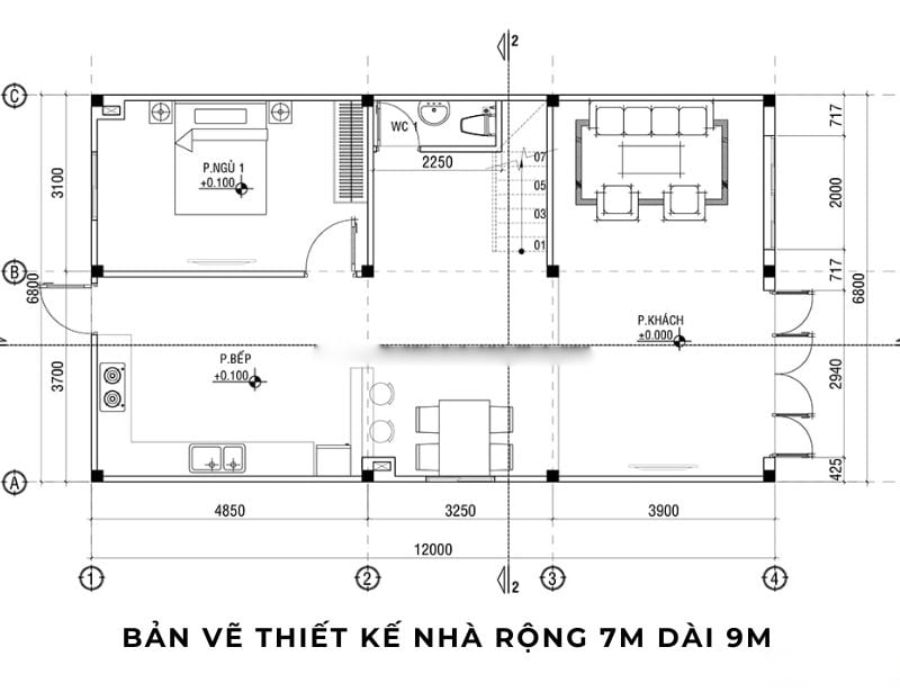 bản vẽ thiết kế nhà 7m dài 9m