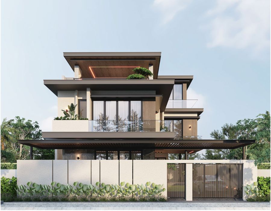 mẫu biệt thự mặt tiền 10m sang trọng