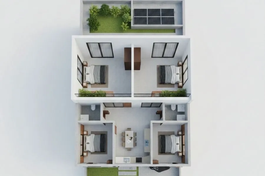 Mẫu nhà 2 tầng 8x10m 4 phòng ngủ