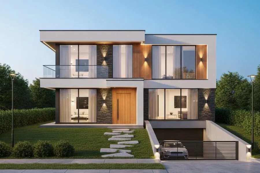 Mẫu nhà 2 tầng 8x10m có hầm xe