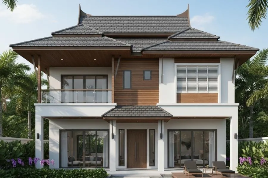 Mẫu nhà 2 tầng 8x10m mái Thái