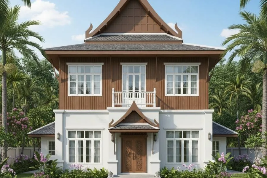 Mẫu nhà 2 tầng 8x10m mái Thái