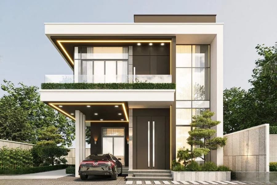 Mẫu nhà 2 tầng 8x10m phong cách hiện đại