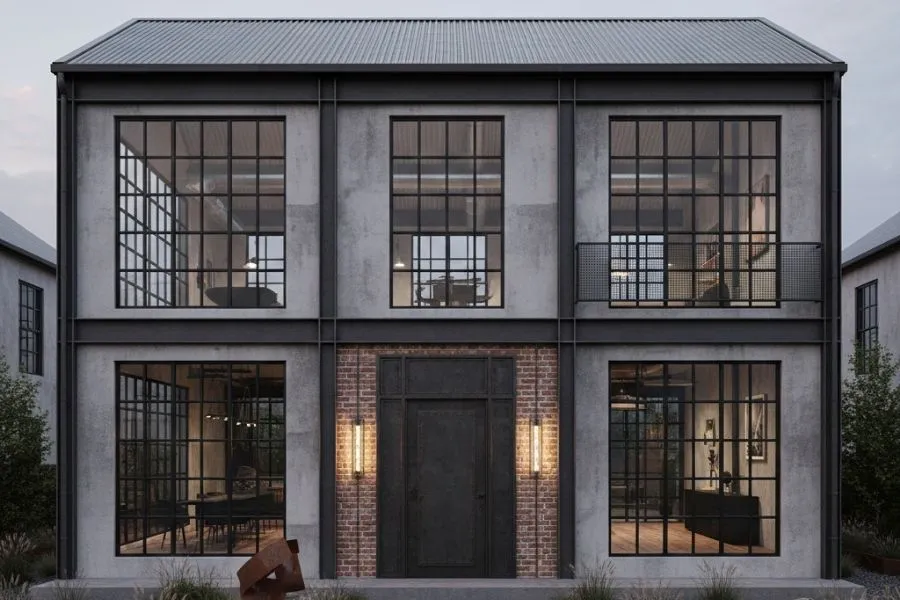 Mẫu nhà 2 tầng 8x10m phong cách Industrial