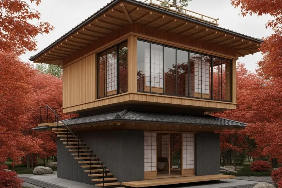 Mẫu nhà 2 tầng 8x10m phong cách Nhật