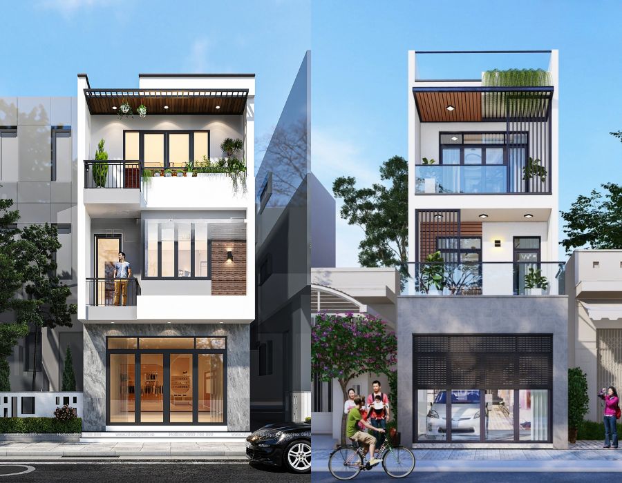 mẫu nhà mặt tiền 2 tầng 10m thiết kế hiện đại
