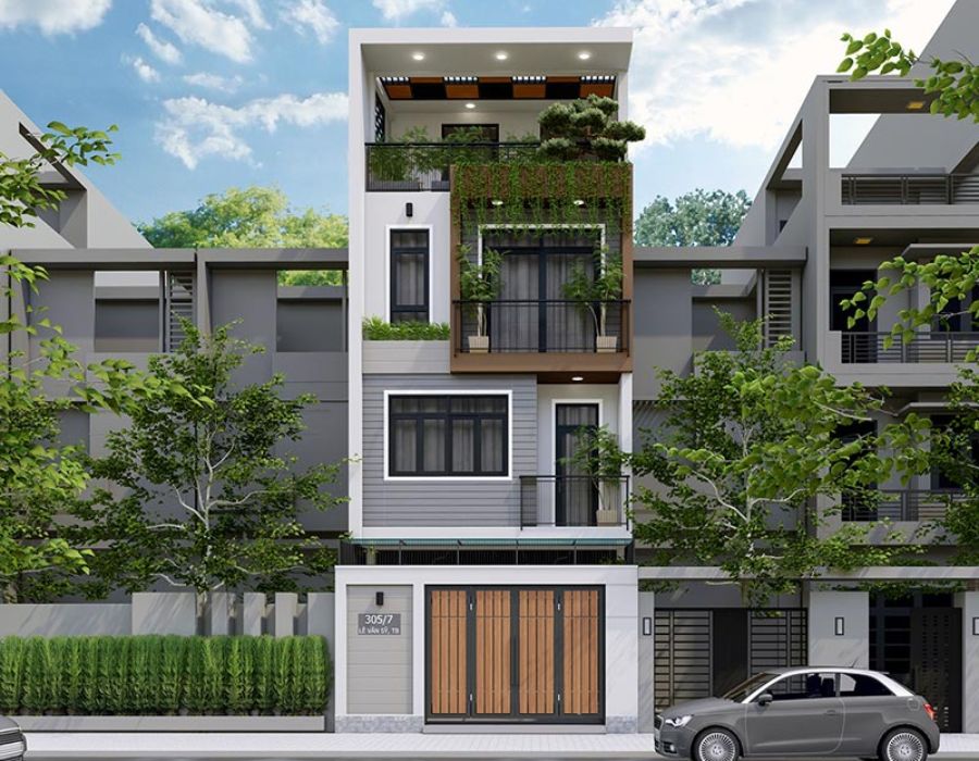 mẫu nhà mặt tiền 3 tầng 10m thiết kế hiện đại