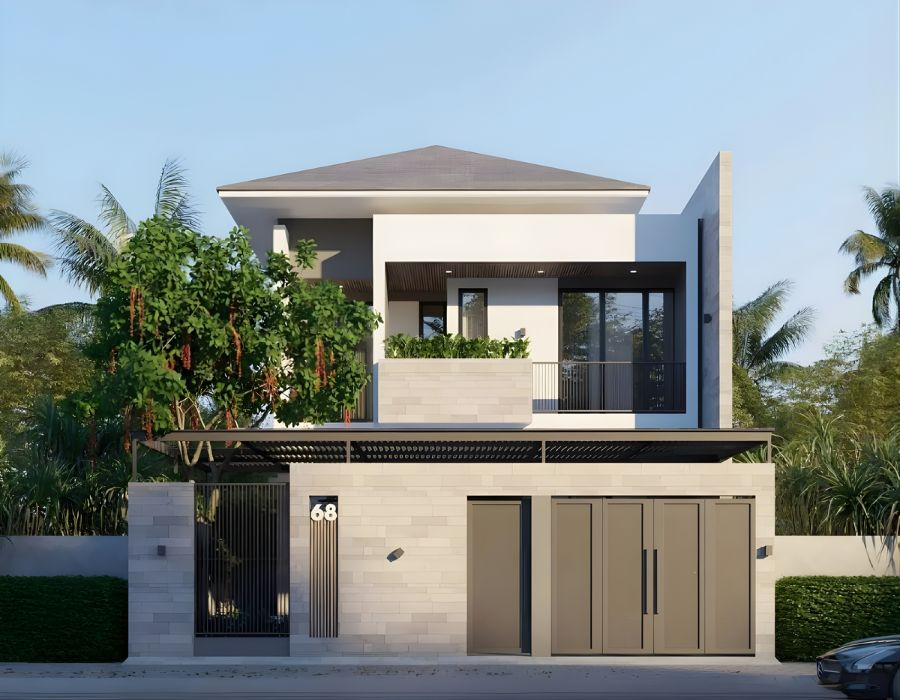 nhà mặt tiền 2 tầng 10m hiện đại