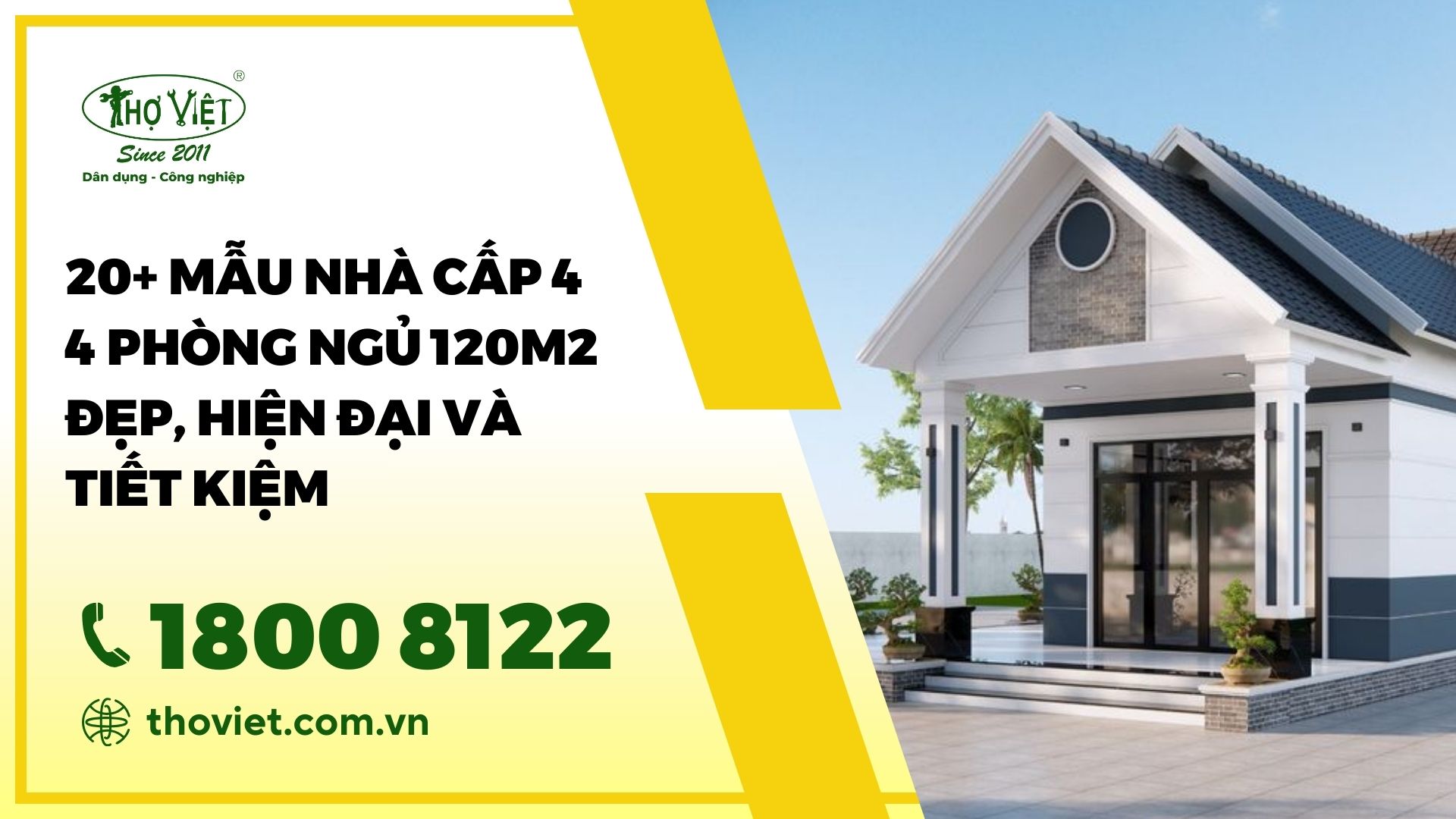 mẫu nhà cấp 4 4 phòng ngủ 120m2