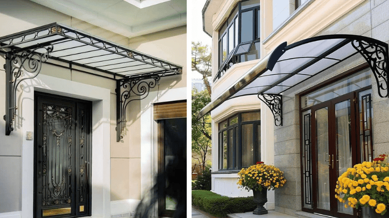 Mẫu Mái Che Nghệ Thuật Với Khung Sắt Hoa Văn