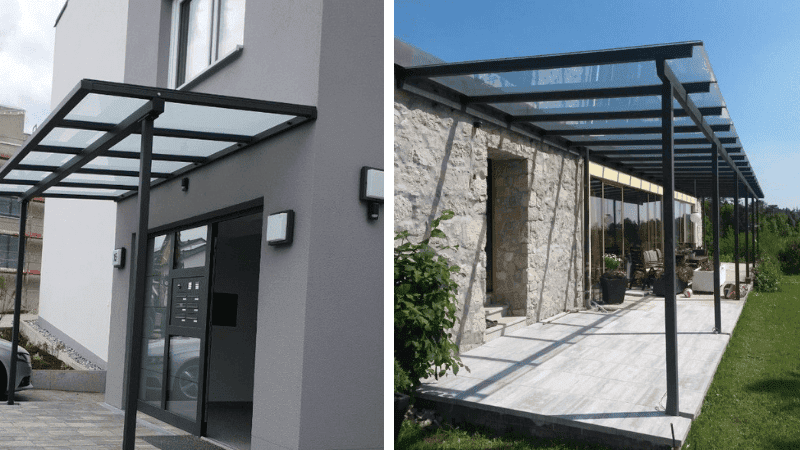 Mẫu Mái Che Sân Trước Bằng Kính Cường Lực