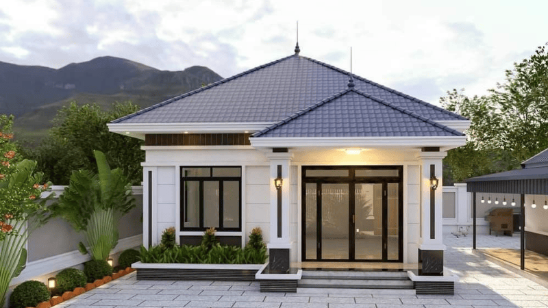 Mẫu nhà cấp 4 ngang 8m có sân vườngara 1